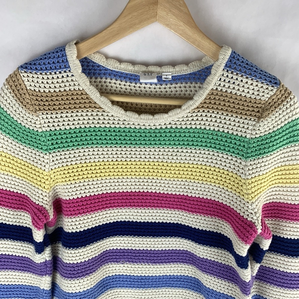 GAP Womens Rainbow Crochet Sweater Size Small Pride Open Knit Cotton Twee - Picture 2 of 8
